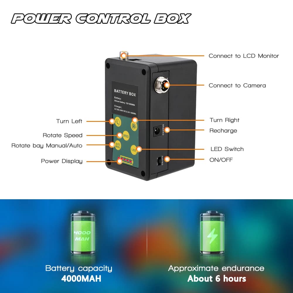 Caméra pêche sous-marine 9 pouces DVR IP68 38 LEDs rotative 360° pour finder 20m à 100m