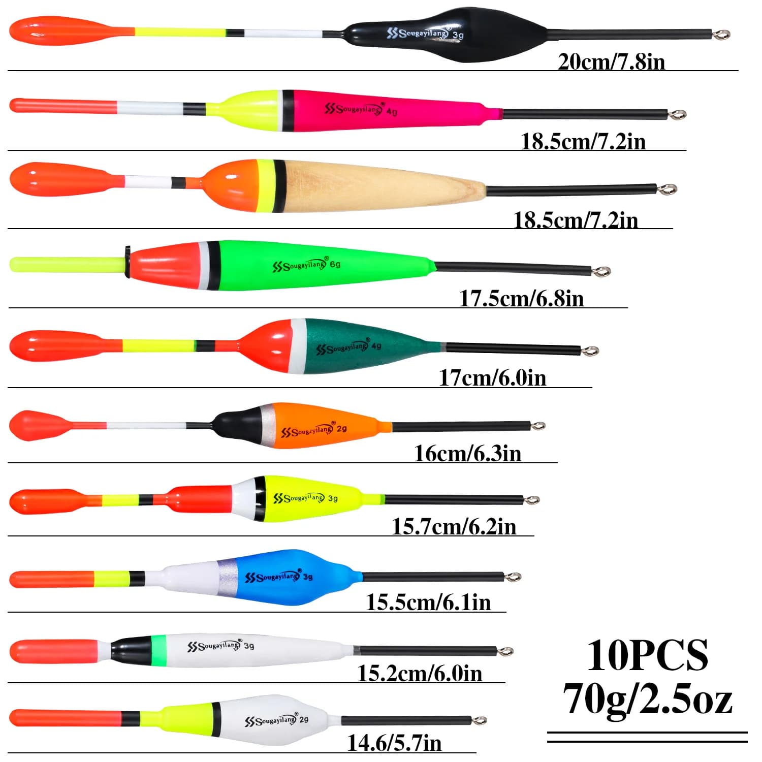 Kit de flotteurs de pêche Sougayilang 10 pièces, bouchons verticaux professionnels pour leurres et appâts