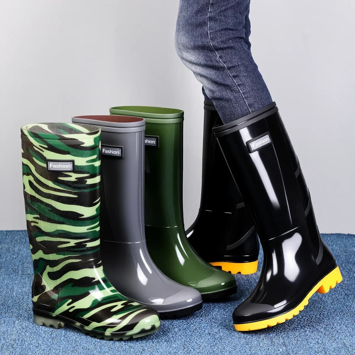 Bottes de pluie homme grises hautes tube sécurité travail camouflage pêche étanches anti-sous-marin