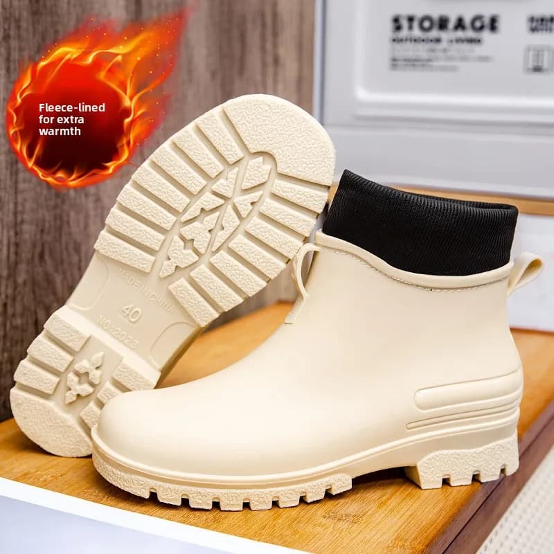 Bottes pluie mi-hautes anti-dérapantes pêche - Chaussures PVC doublées chaudes hiver polyvalentes assortiment