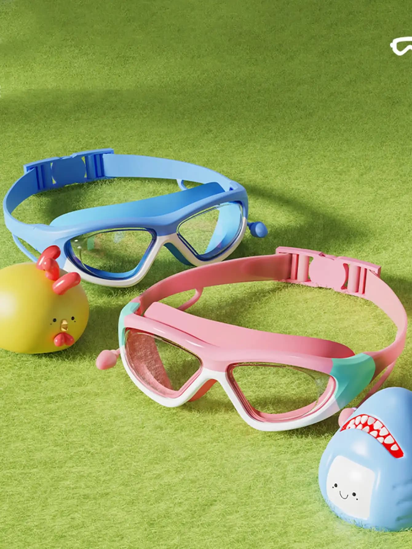 Lunettes de natation enfant grand cadre HD étanches - Anti-buée avec bouchons d'oreilles connectés