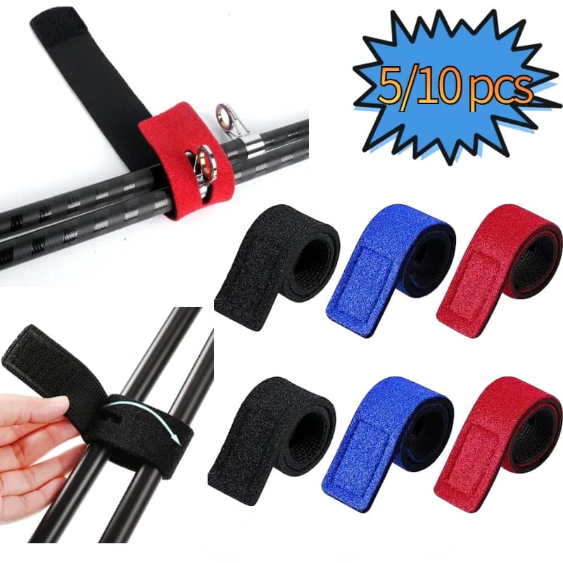 Sangle élastique réutilisable pour canne à pêche, 5 ou 10 bandes de fixation anti-dérapantes pour matériel