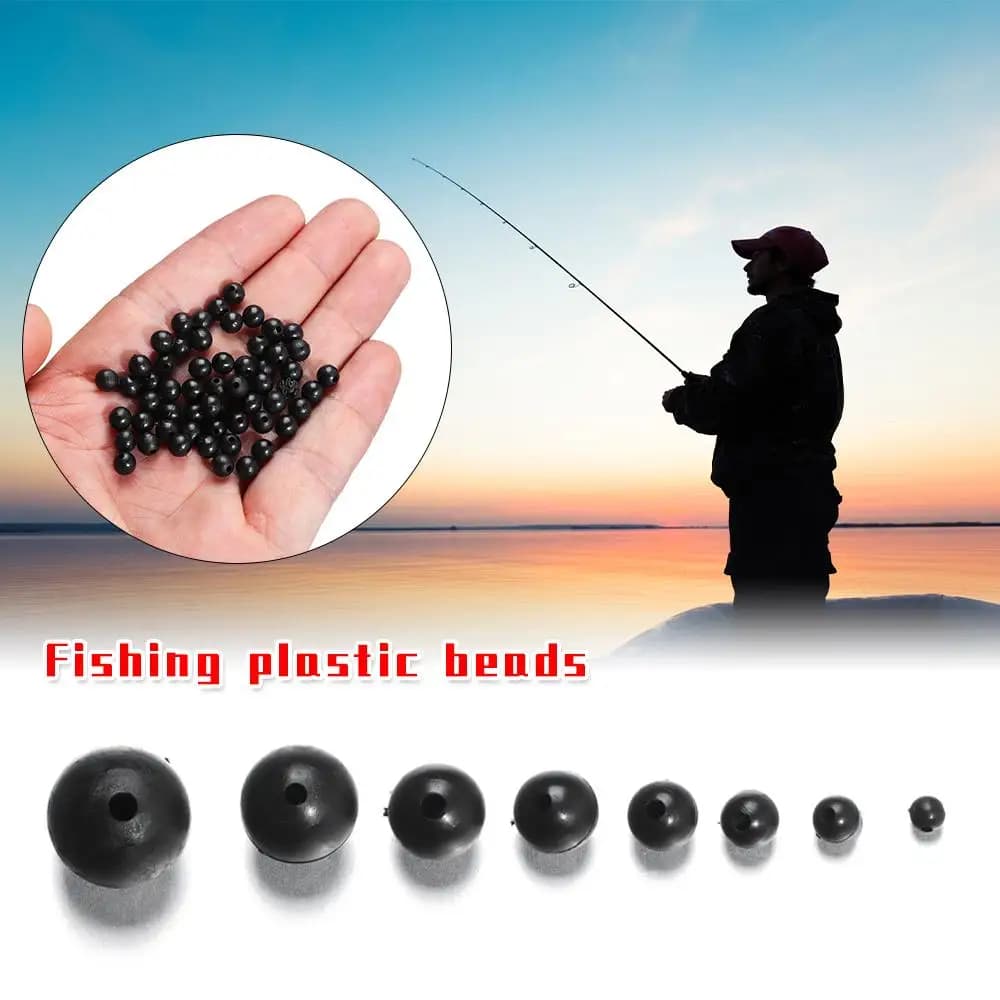 100 perles de pêche rondes souples et dures 3-12mm, accessoires de montage noir pour leurres