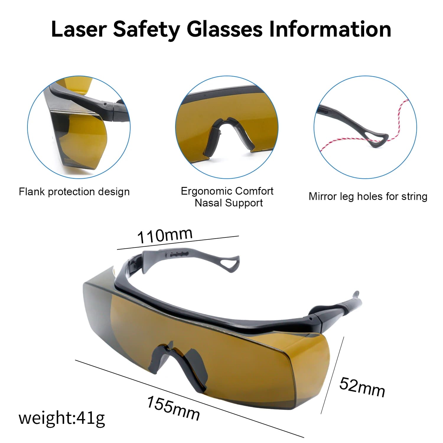 Lunettes de protection laser sécurité professionnelle - Protection yeux labo industriel IPL Yag laser bleu vert UV