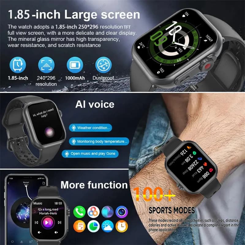 Montre connectée Watch Ultra K62 pour hommes et femmes avec GPS, étanche 100m et écran AMOLED