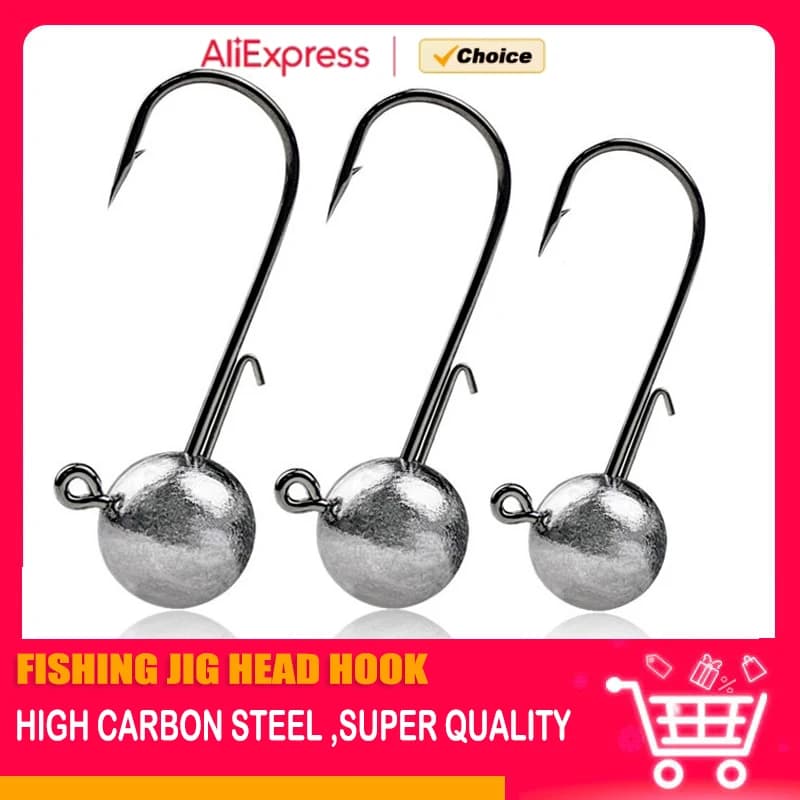 Hameçons jig head toutes tailles 1g-20g pour leurres souples et appâts avec tête ronde pêche au jig