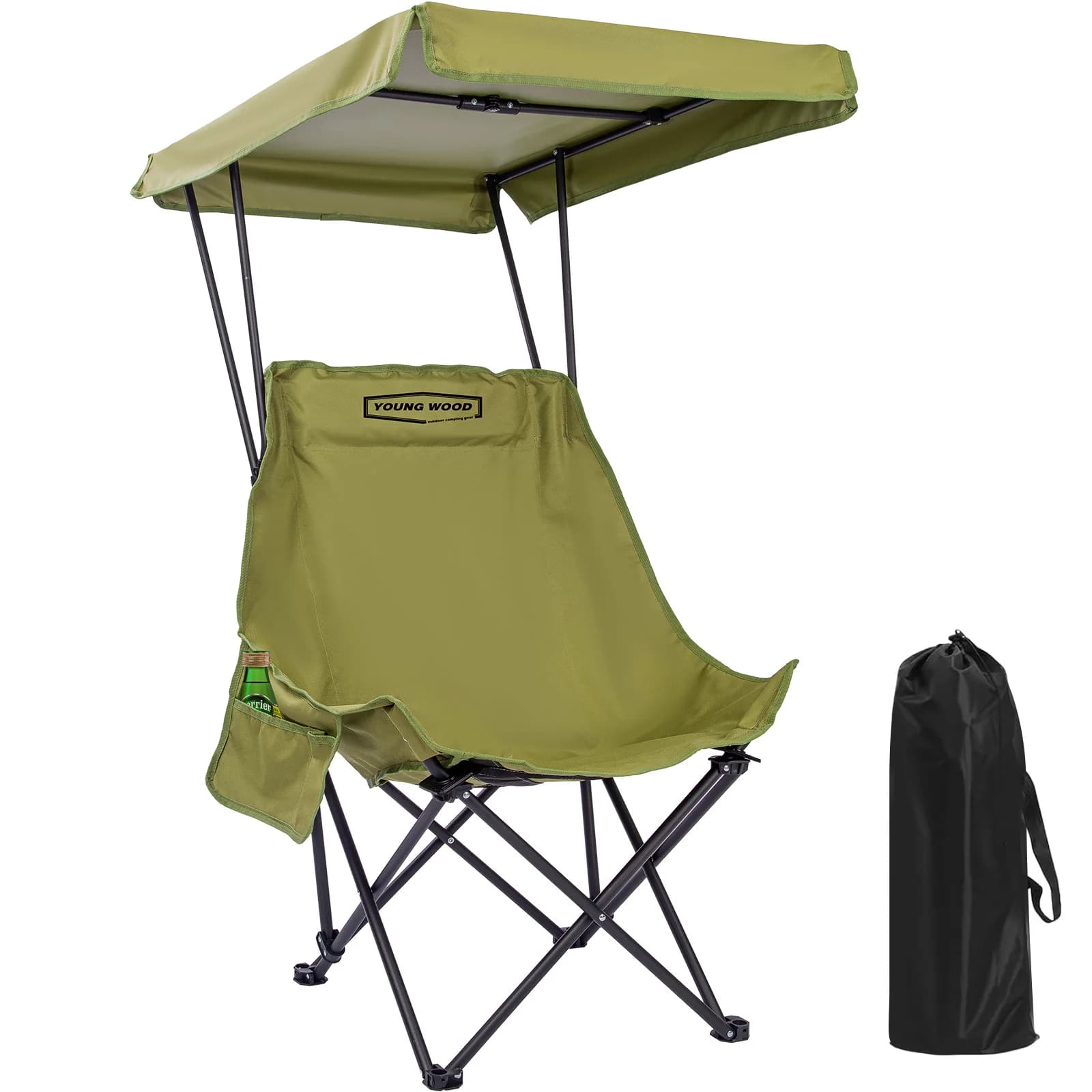 Chaise pliante pêche avec ombrière YOUNG WOOD - Siège large avec protection solaire plage
