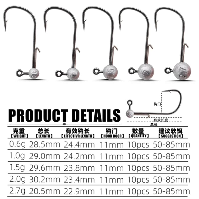 Têtes de jig Mr JigginG 10 pièces ultra légères 0.6g-2.7g pour leurres souples mini pêche