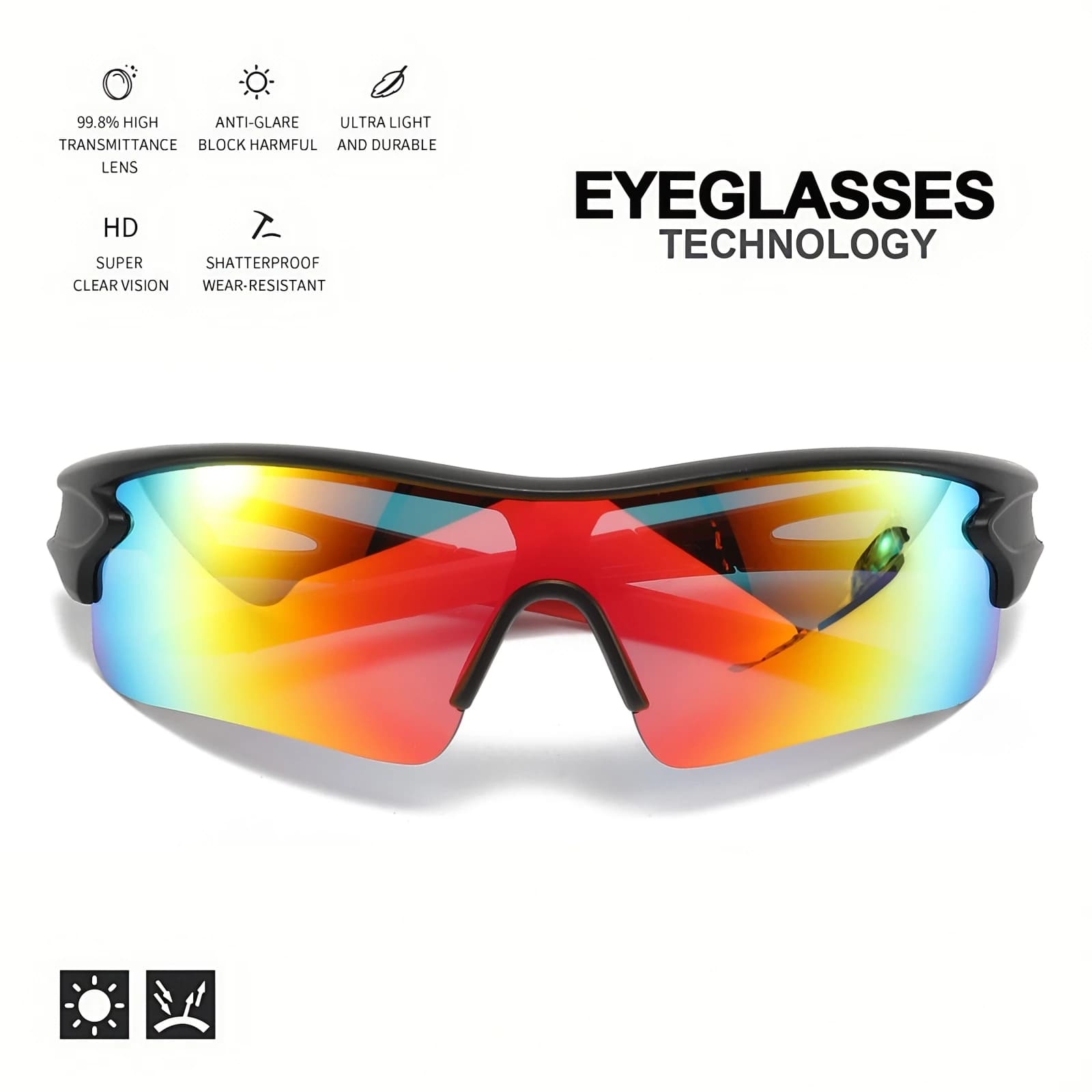 2PCS lunettes de soleil colorées lentille unique UV400 sport cyclisme randonnée voyage