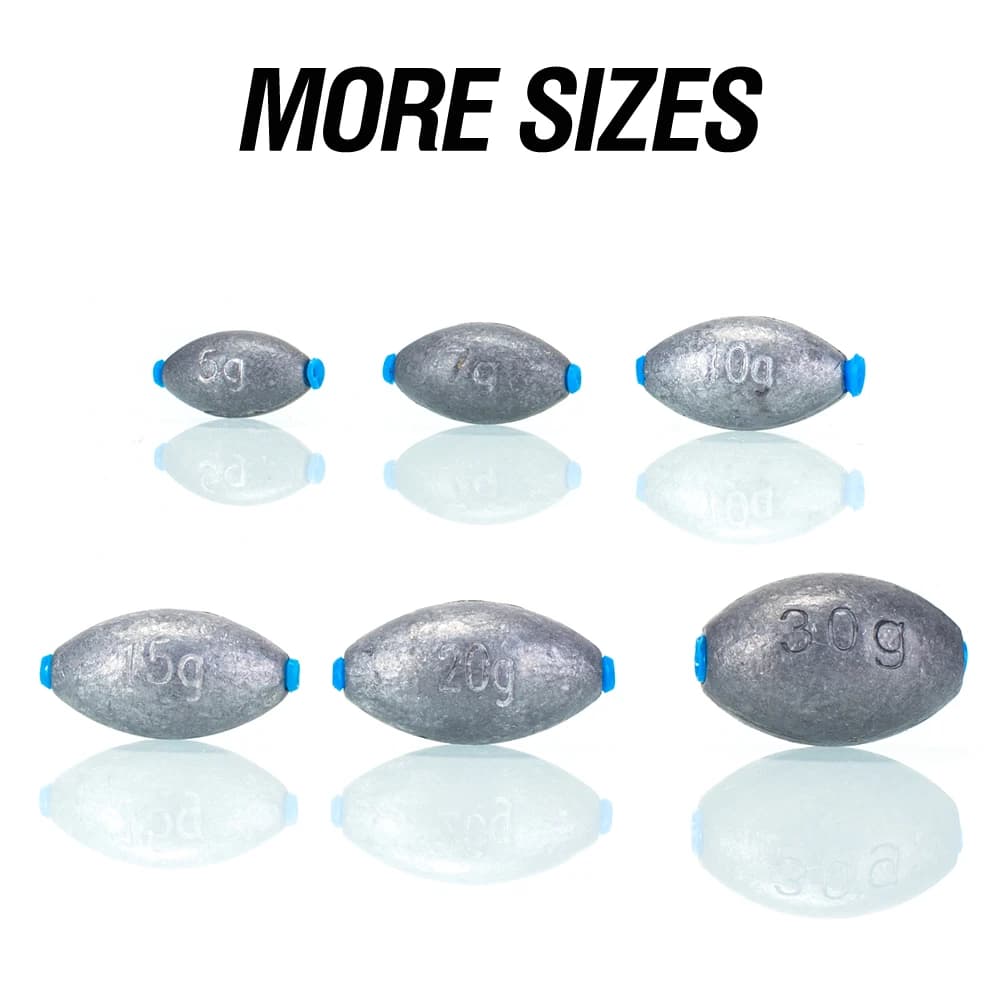 10 plombs olive pour pêche au lancer - Poids de 5g à 30g avec noyau plastique pour distance et précision