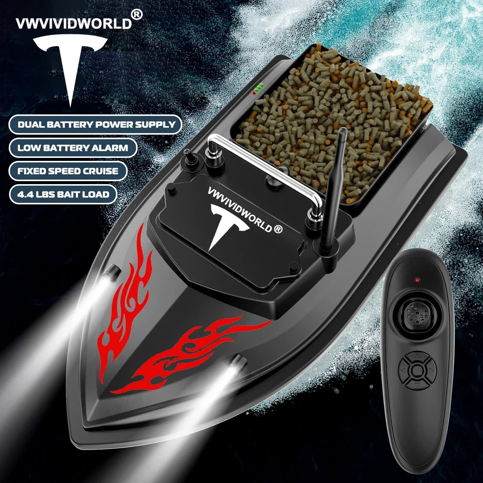 Bateau appât télécommandé RC 500m portée 2kg charge vitesse fixe étanche pêche VWVIVIDWORLD
