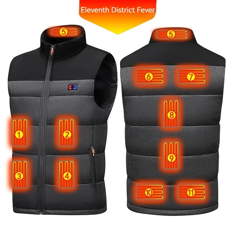 Doudoune chauffante 2025 pour homme et femme, 11 zones de chaleur, batterie USB, veste thermique réglable