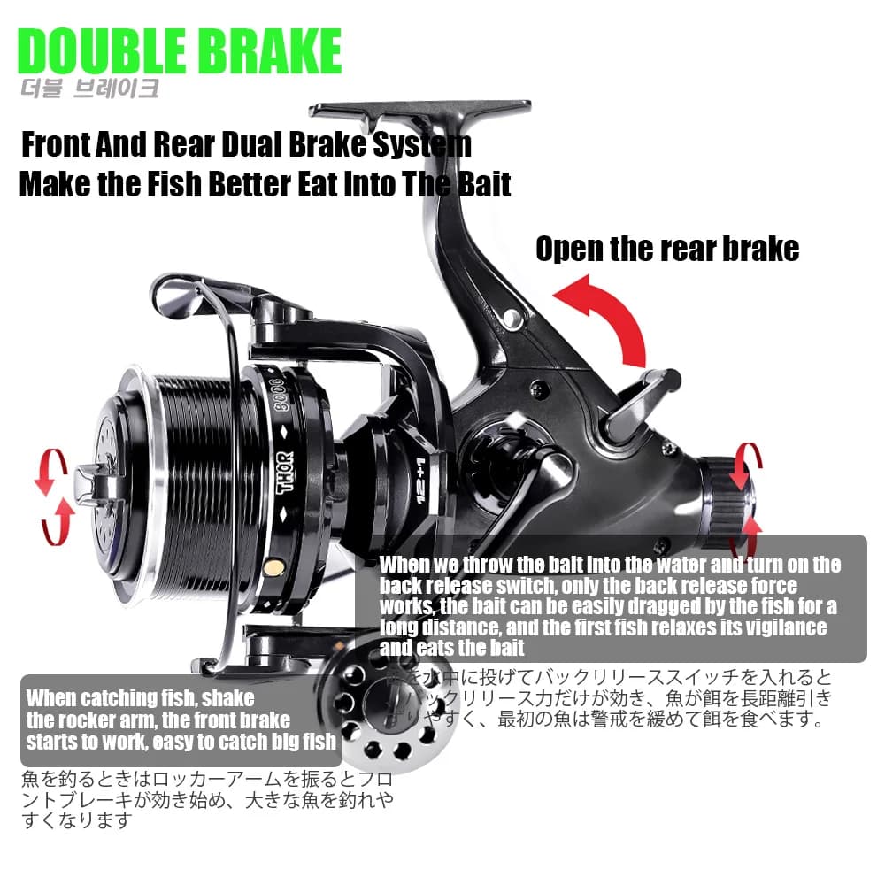 Moulinet carpe spinning drag double 27kg 12+1BB pour pêche mer et eau douce universel