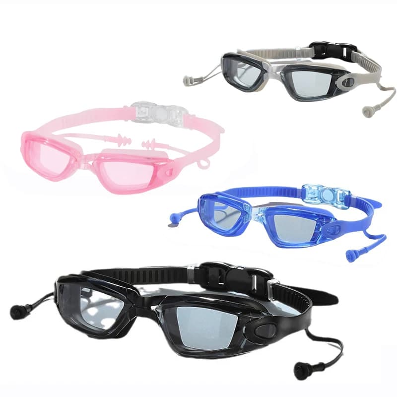 Lunettes de natation professionnelles avec bouchons d'oreilles intégrés HD anti-buée UV