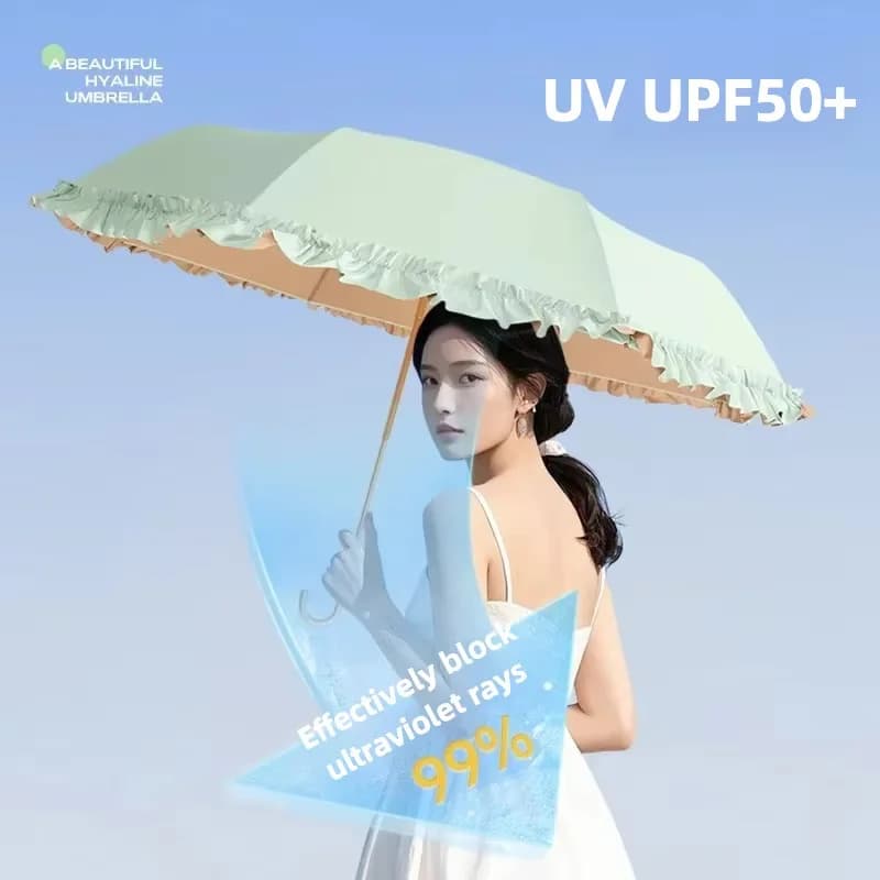 Parapluie canne courbé dentelle couleur : protection UV UPF50+ léger portable, parasol femme pêche