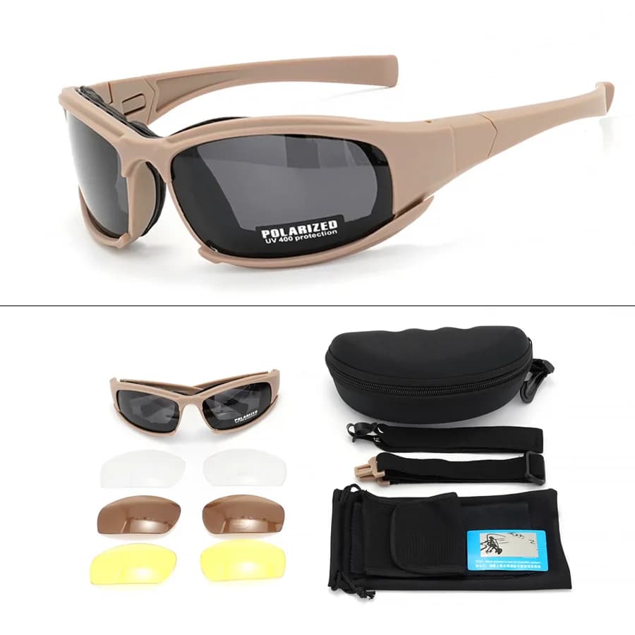 Masque tactique 4 lentilles polarisées - Protection vent poussière escalade VTT pêche outdoor