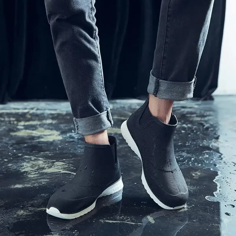 Bottes pêche homme tube court PVC semelle souple antidérapante pour pêche extérieur et lavage auto