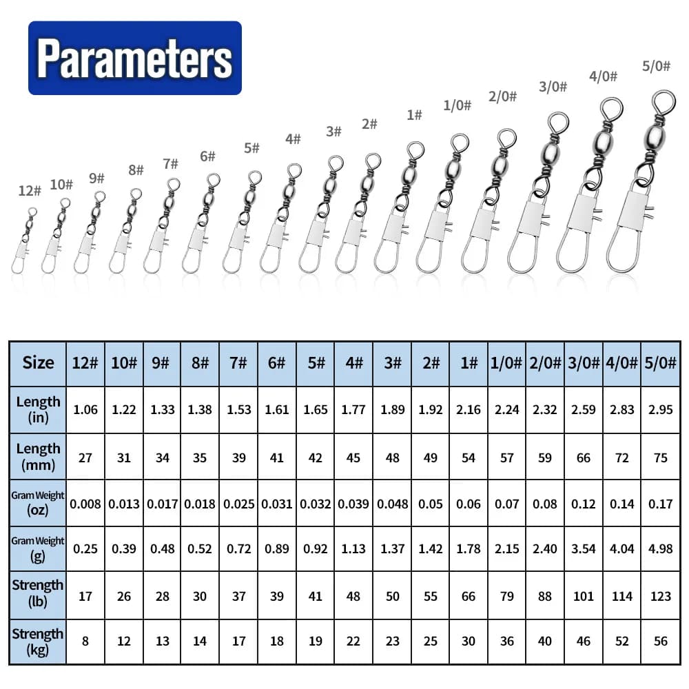 50 à 100 pièces émerillons roulement à billes avec clips rapides pour montages pêche