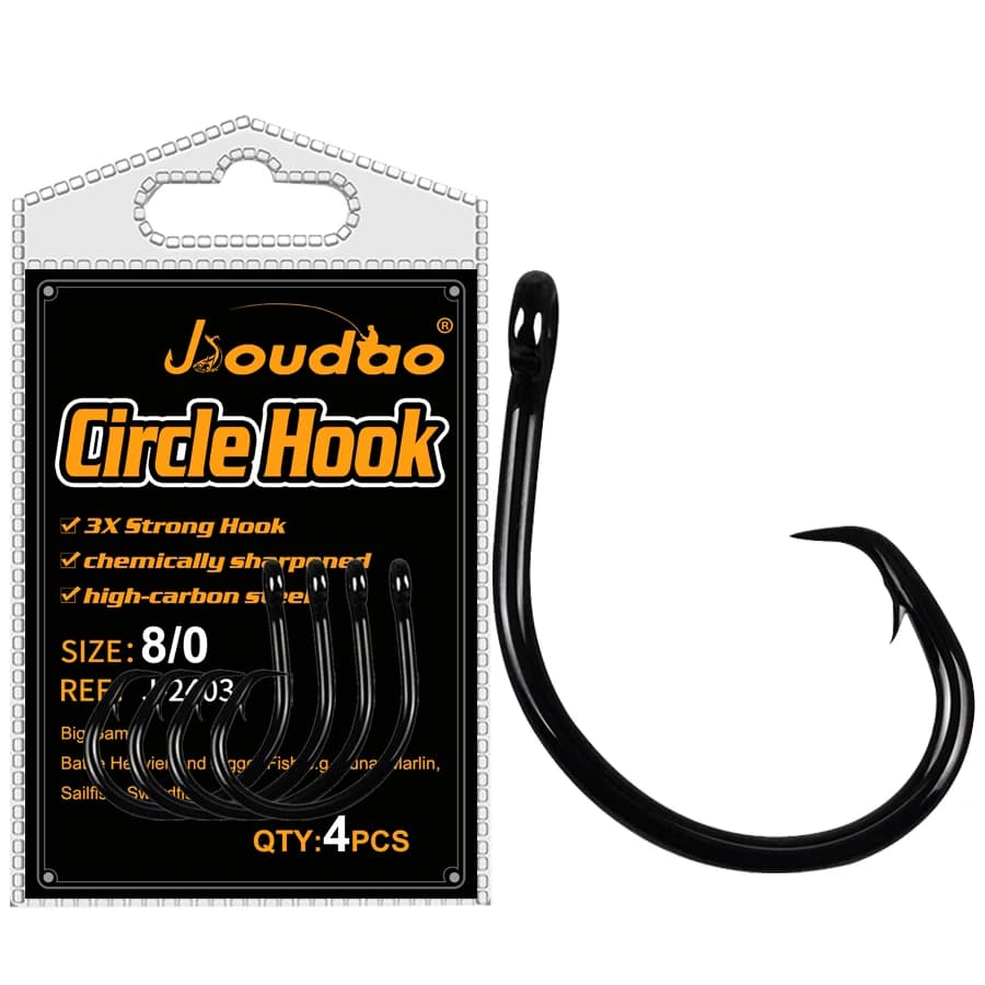 Hameçons circle offset noirs pour pêche gros jeu thon marlin espadon mer profonde tailles multiples