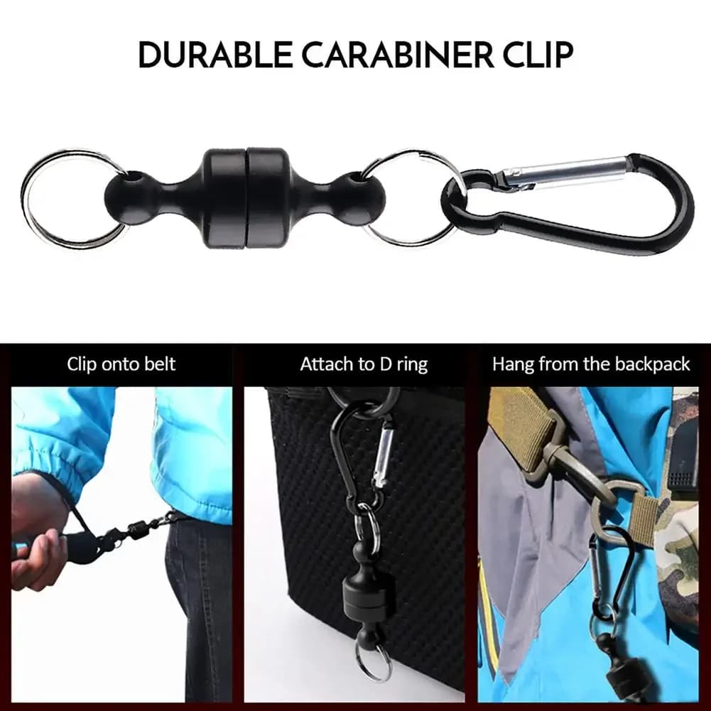 Mousqueton de pêche magnétique anti-chute avec porte-clés, accessoire de pêche pour matériel de pêche en extérieur