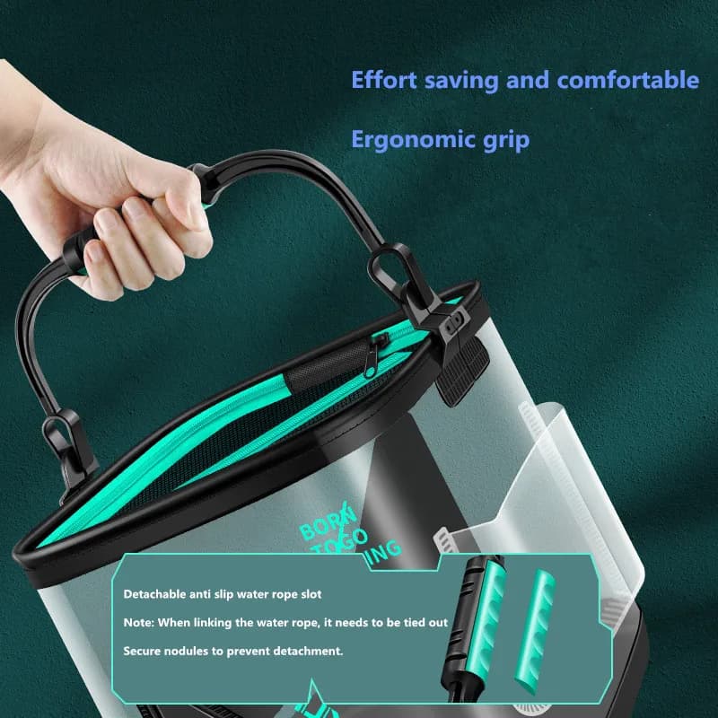 Seau poissons vivants 13L pliable EVA - Bac pêche transportable aquarium portatif accessoires