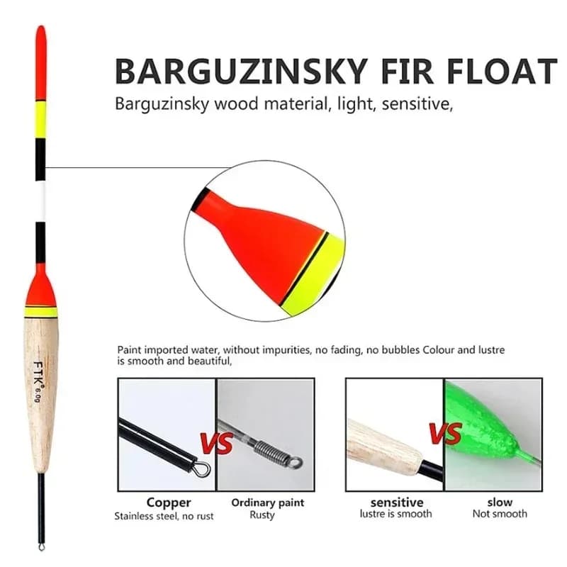 5 flotteurs de pêche haute visibilité néon avec âme bois et émerillon anti-torsion 2-5g pour eau