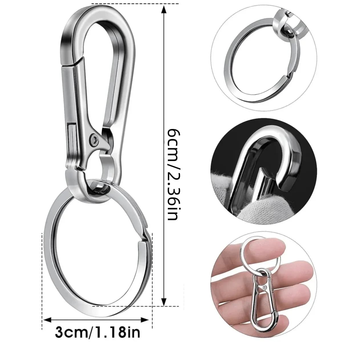Mousquetons métalliques porte-clés pour organisation accessoires pêche et clés de voiture
