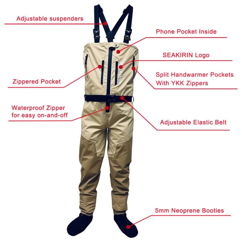 Waders poitrine hommes femmes pieds chaussettes avec fermeture éclair poche fendue imperméables respirants pêche chasse