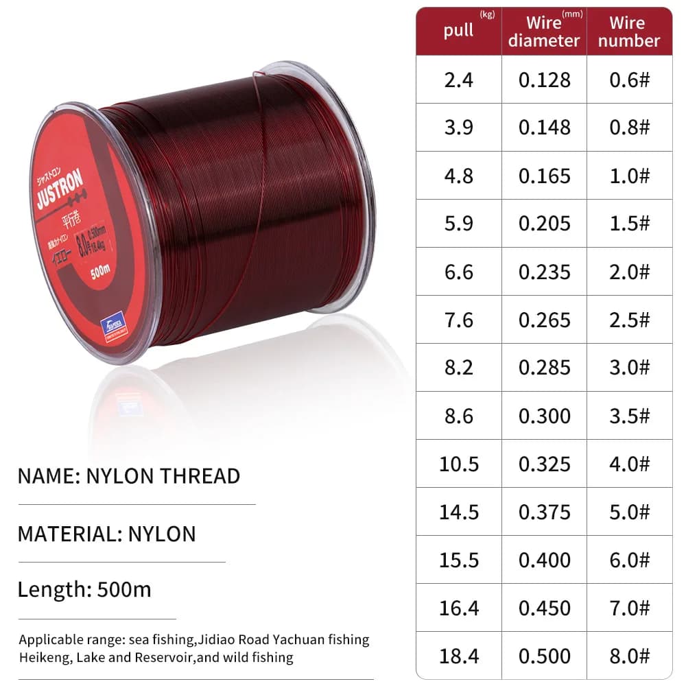 Ligne de pêche nylon 500m colorée bobine parallèle - Pour pêche du bord et pêche rocheuse