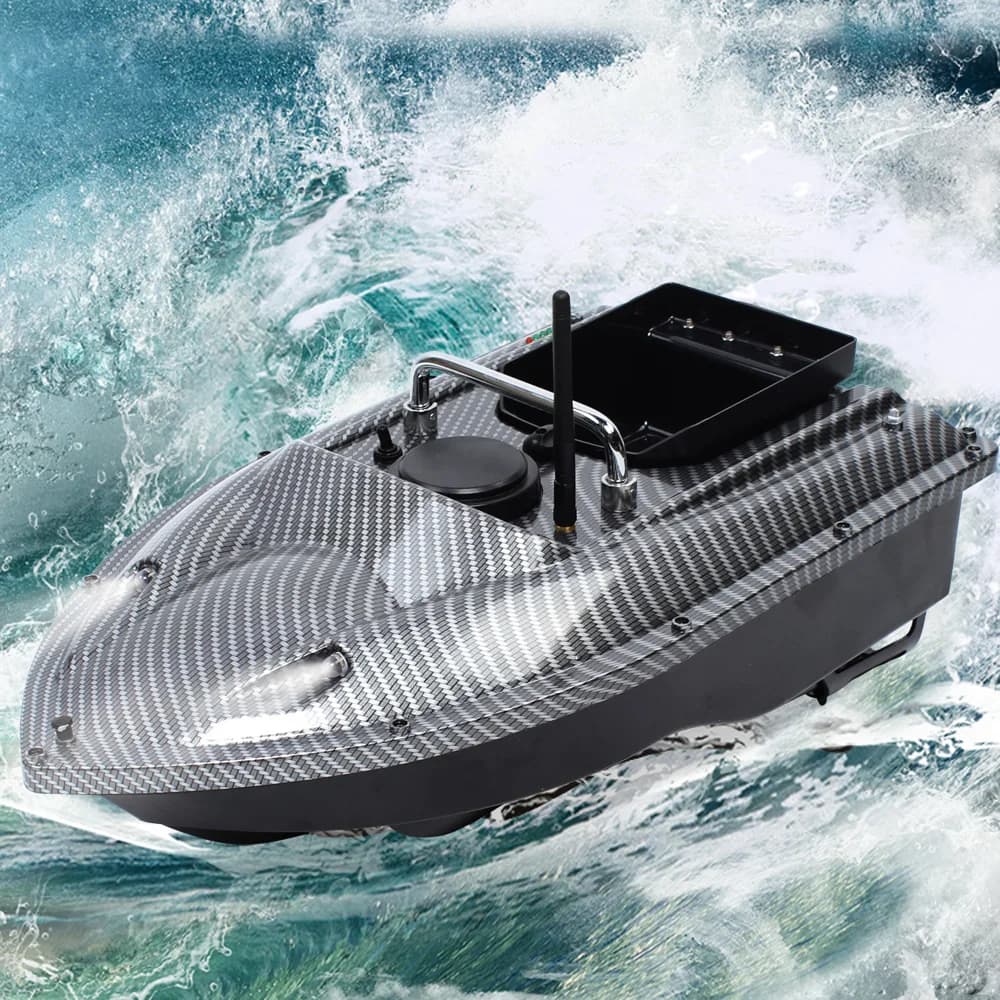 Bateau appât radiocommandé GPS grande capacité 500m portée avec éclairage LED croisière noir