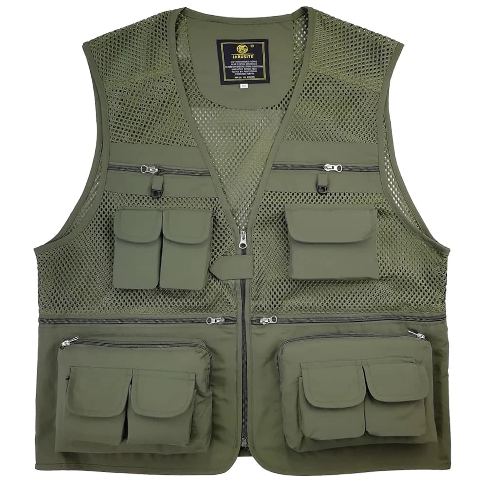 Veste de pêche respirante en mesh avec poches zippées pour activités extérieures été
