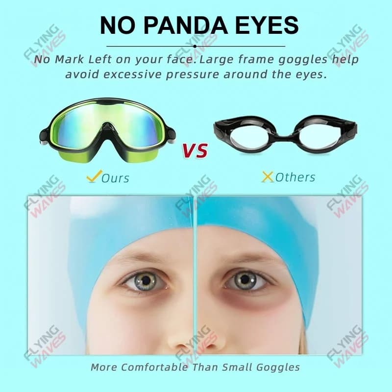Lunettes de natation grand cadre vision large étanches anti-buée UV enfants 3-15 ans