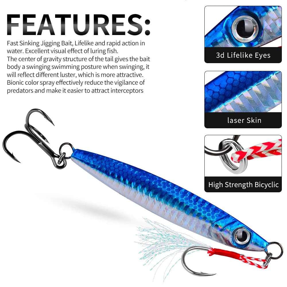 Jig métal PROBEROS 10-60g avec yeux 3D - Leurre bionique pour pêche du bord en mer et surfcasting