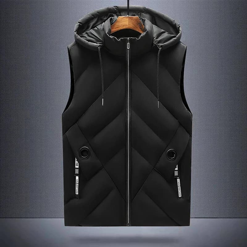 Veste hiver sans manches homme imperméable avec capuche amovible et col montant - Doudoune légère pêche