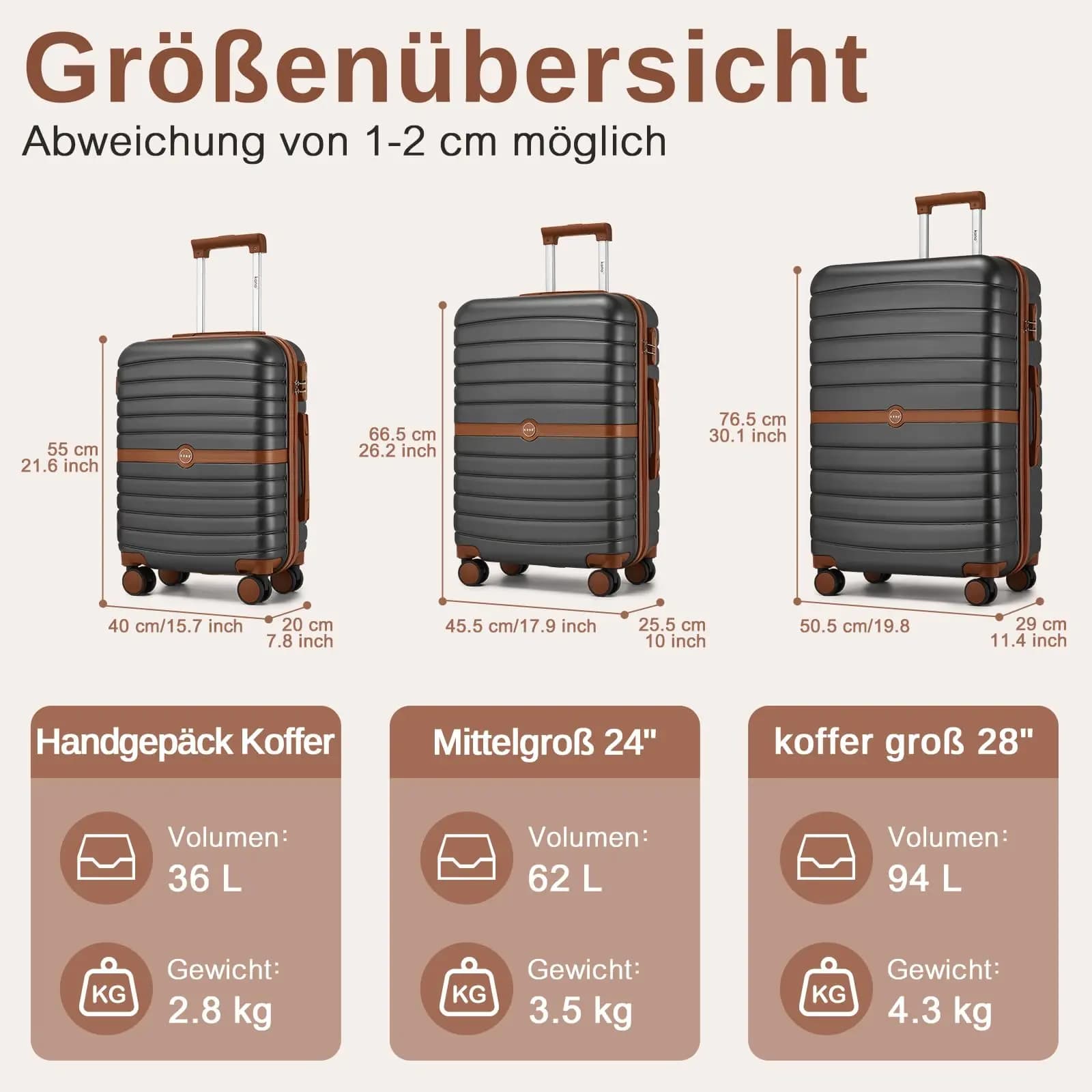 Valise rigide KONO 55-76 cm à roulettes 360° - Idéale transport matériel pêche voyages