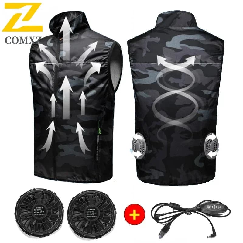 Veste rafraîchissante homme rechargeable USB pour pêche, camping et travail en été
