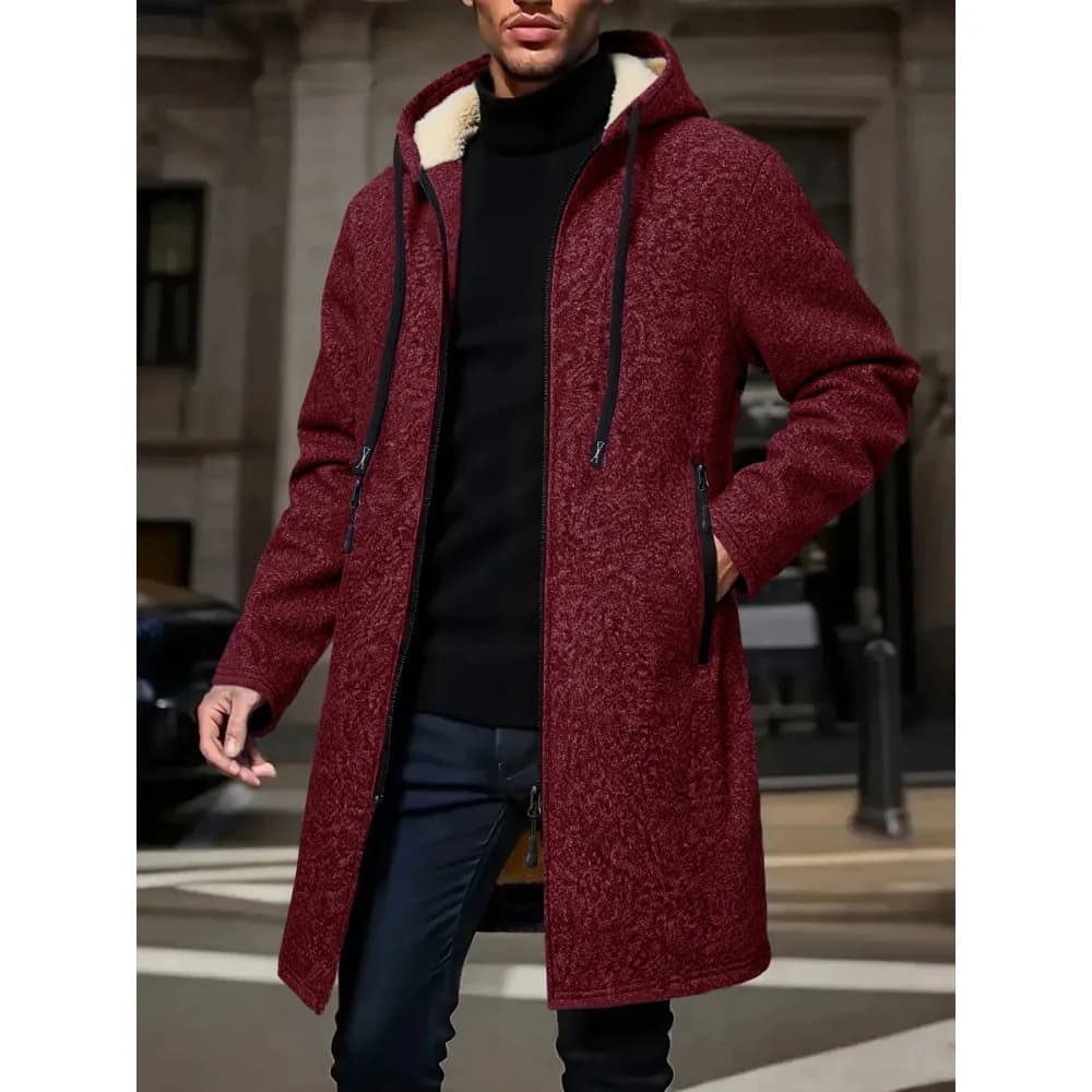 Veste d'hiver chaude pour pêcheur - Coupe-vent zippé épais avec capuche contrastée - Homme