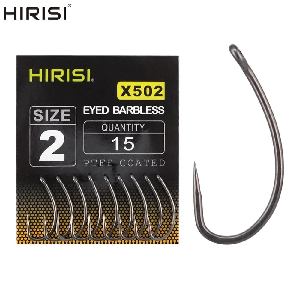 Hameçon de pêche sans ardillon Hirisi X502 en acier inoxydable carbone, 15 pièces avec revêtement PTFE