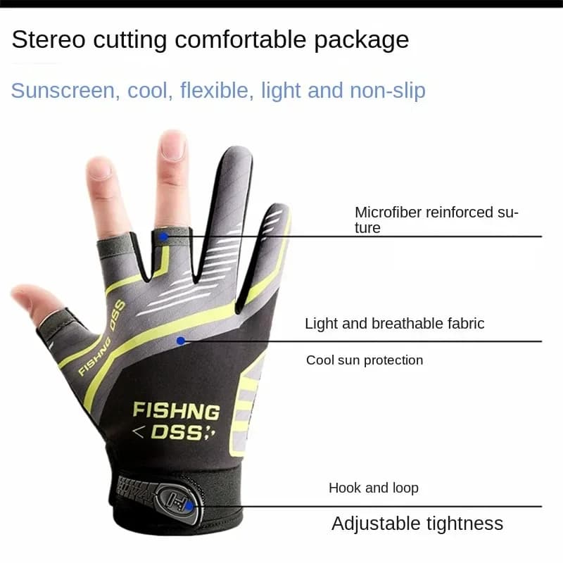 Gants pêche été 3 doigts légers respirants anti-UV pour hommes protection solaire et anti-dérapante