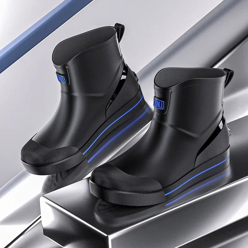 Chaussures de pluie mode homme basses antidérapantes pêche cuisine travail caoutchouc