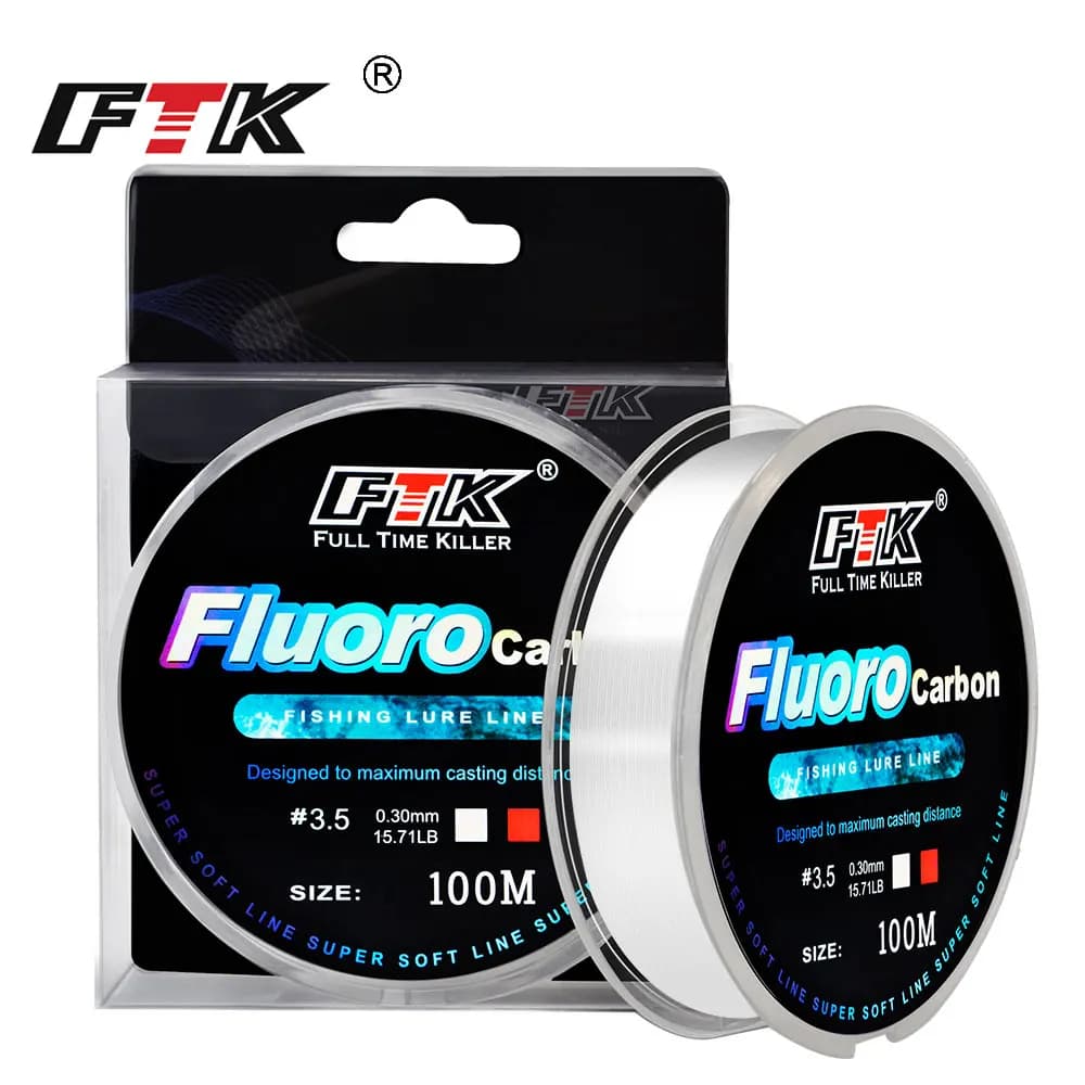 Ligne fluorocarbone FTK 100M pour pêche à la carpe, leader coulissant résistant 4.13LB à 34.32LB