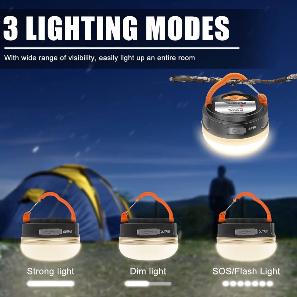 Lampe de camping 10W rechargeable USB 1200mAh pour tente et pêche nocturne extérieure