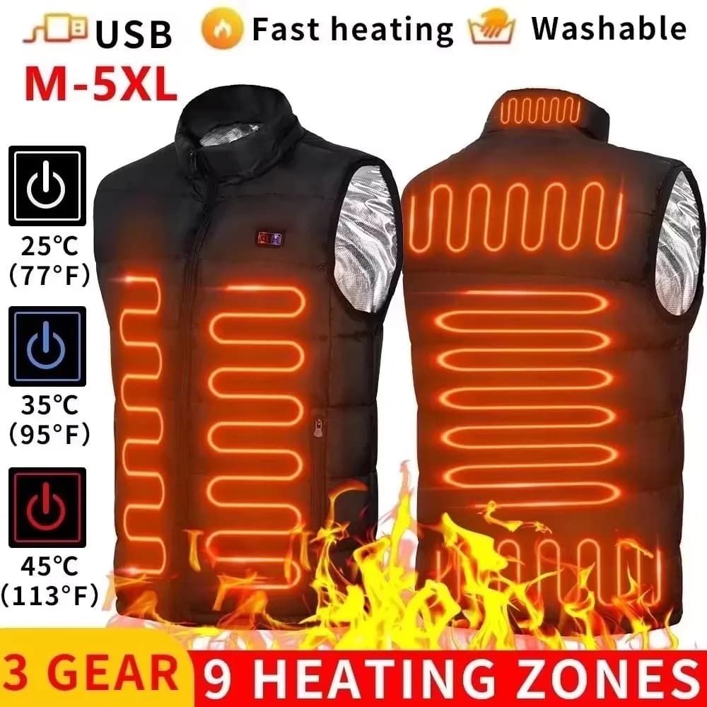 Veste chauffante homme femme 12 zones chauffantes USB pour camping et sport