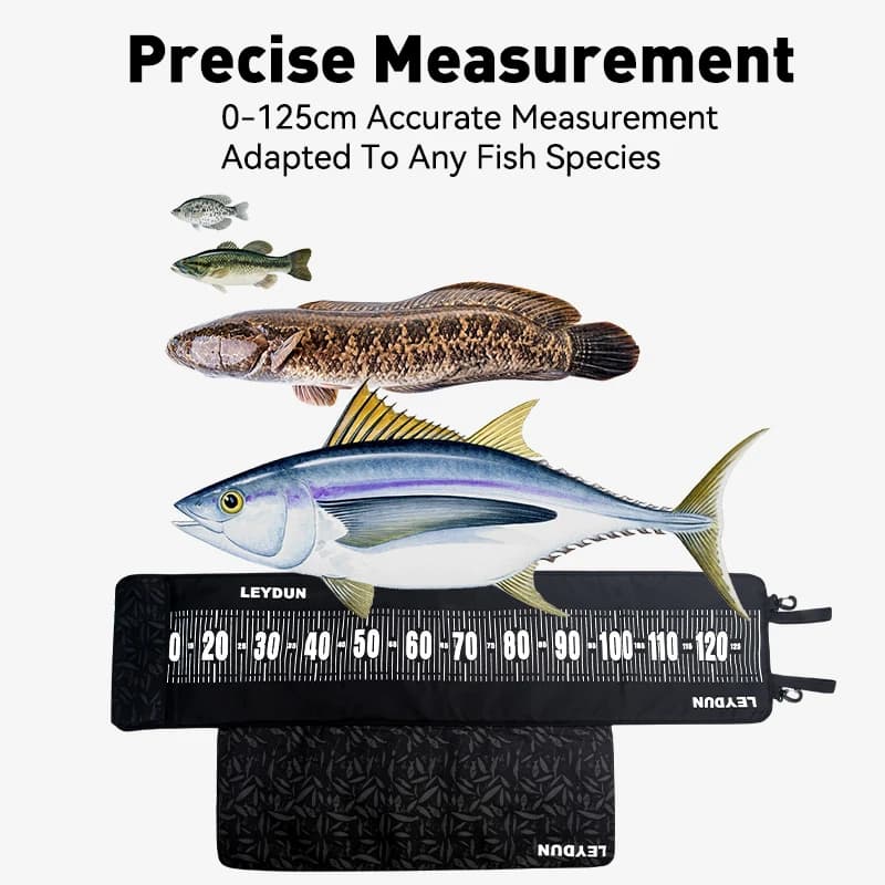 Tapis mesure poisson LEYDUN 125cm avec règle et base genouillère rembourrée - Outils pêche complets
