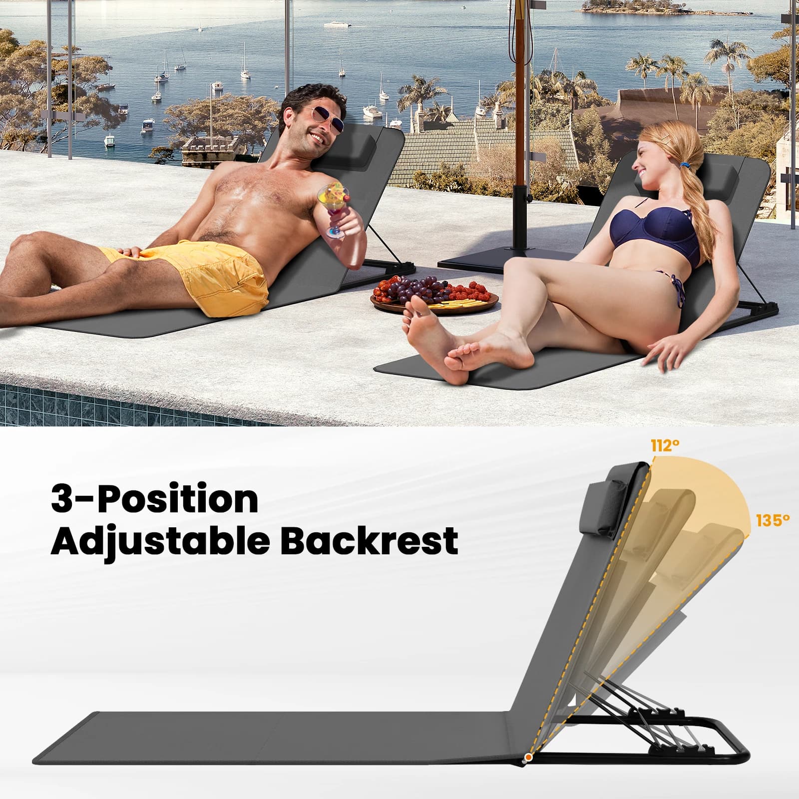 Tapis de plage WOLTU pliable léger avec dossier ajustable 3 niveaux et compartiment de rangement