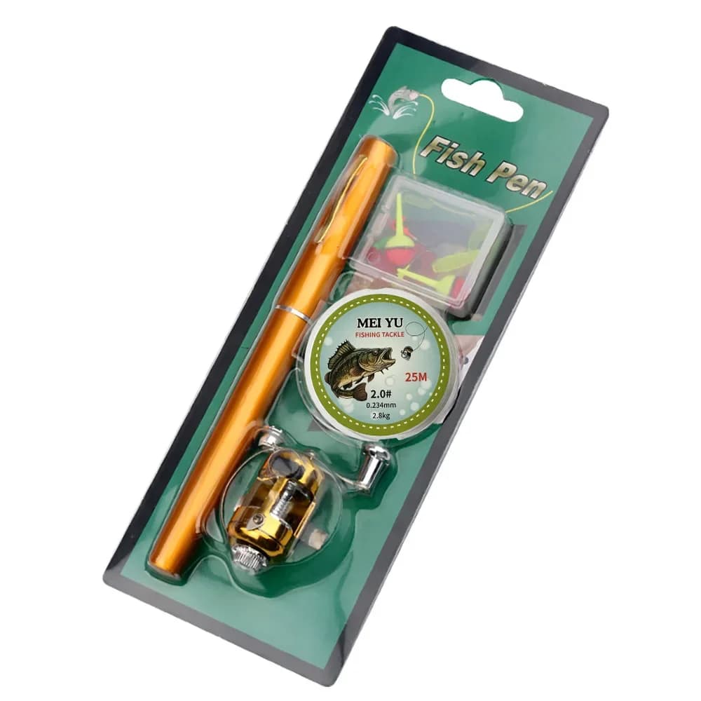 Kit complet pêche portable poche télescopique canne moulinet ligne accessoires forme stylo 96cm débutant