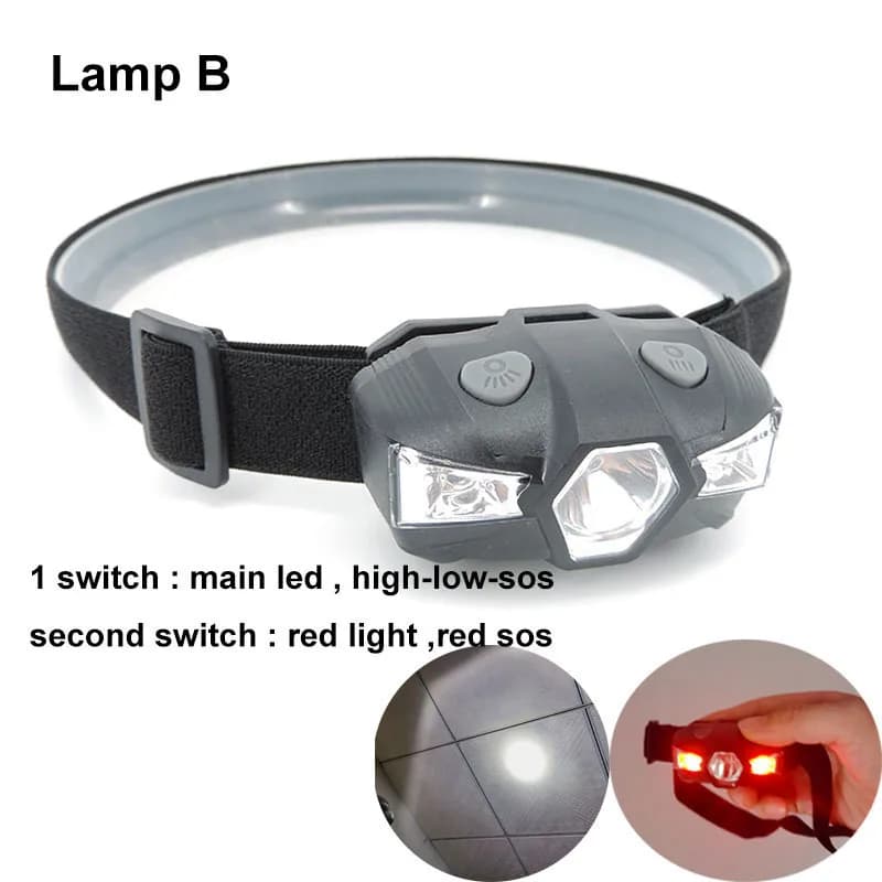 Petite lampe frontale 3 LED avec piles AA AAA et lumière rouge pour pêche, randonnée et camping léger