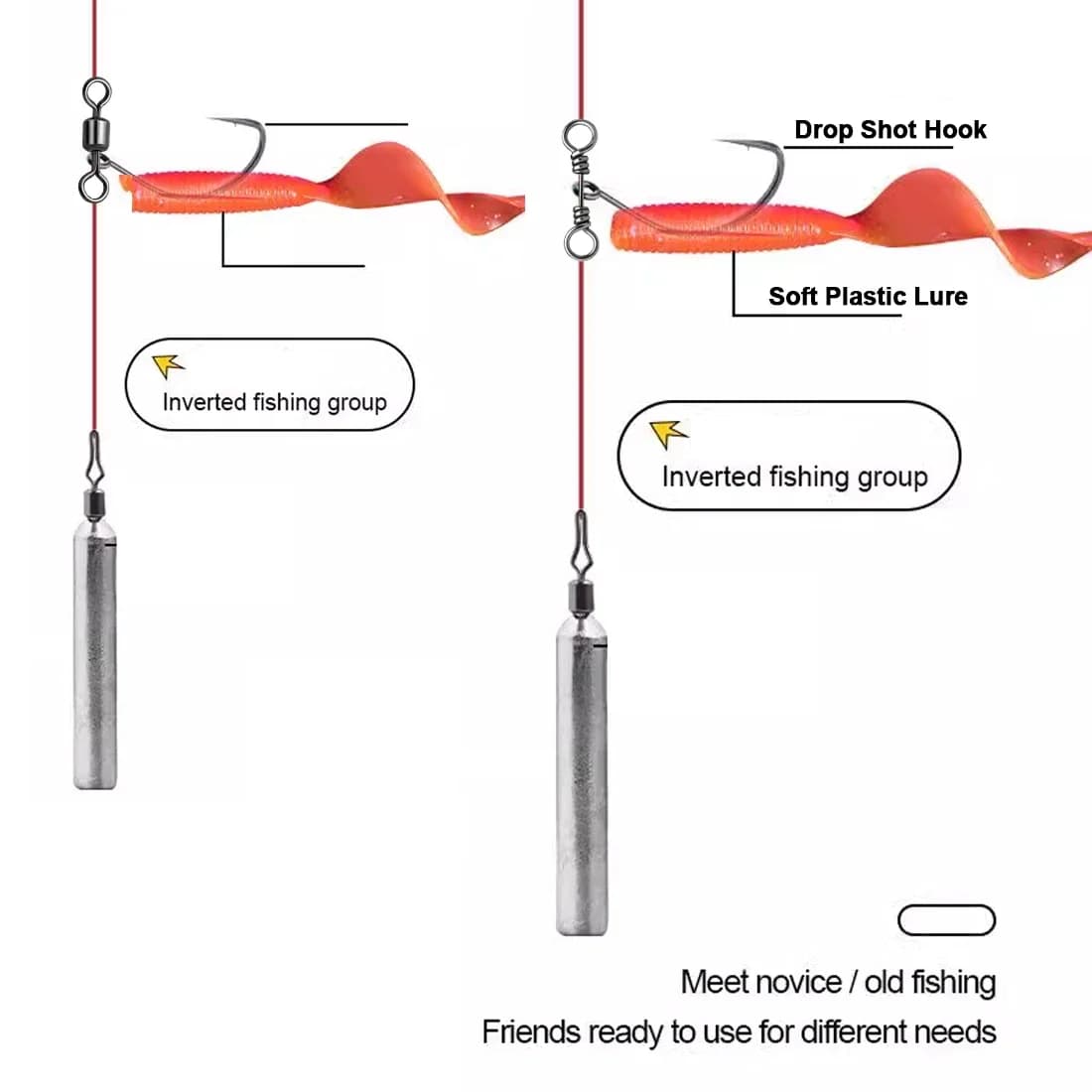 Kit Drop Shot avec Hameçons à Pivot Rapide 10 à 100 Pièces, Hameçon Acier Haut Carbone