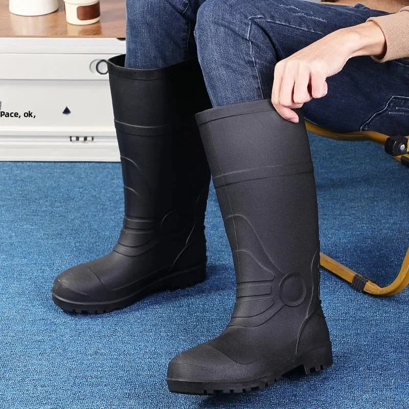 Bottes de pluie homme hautes épaisses jaunes givrées cuisine extérieur travail chaussures imperméables
