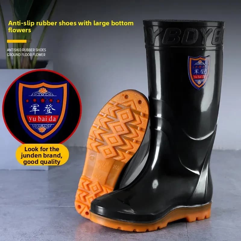 Bottes PVC homme hautes imperméables antidérapantes doublure polaire semelle caoutchouc chantier pêche